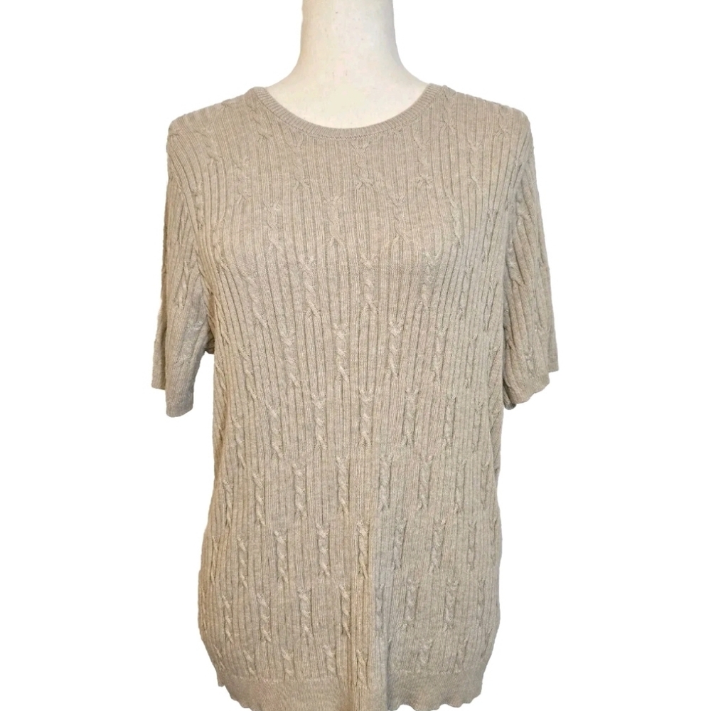 Alfred Dunner Short Sleeve Beige Sweater Top Size L